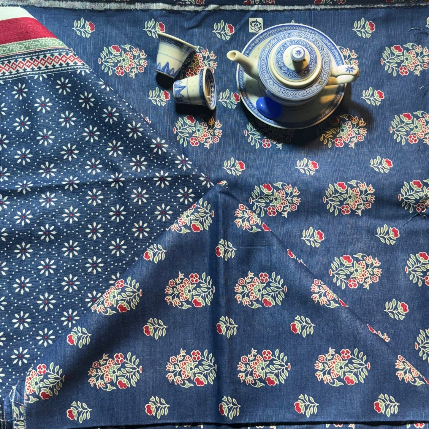 3 PC Khadar printed Blue suite with  Trouser