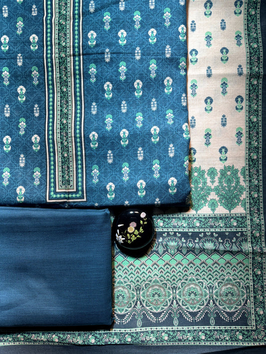 3 PC Khadar digital print suite with Dyed Trouser