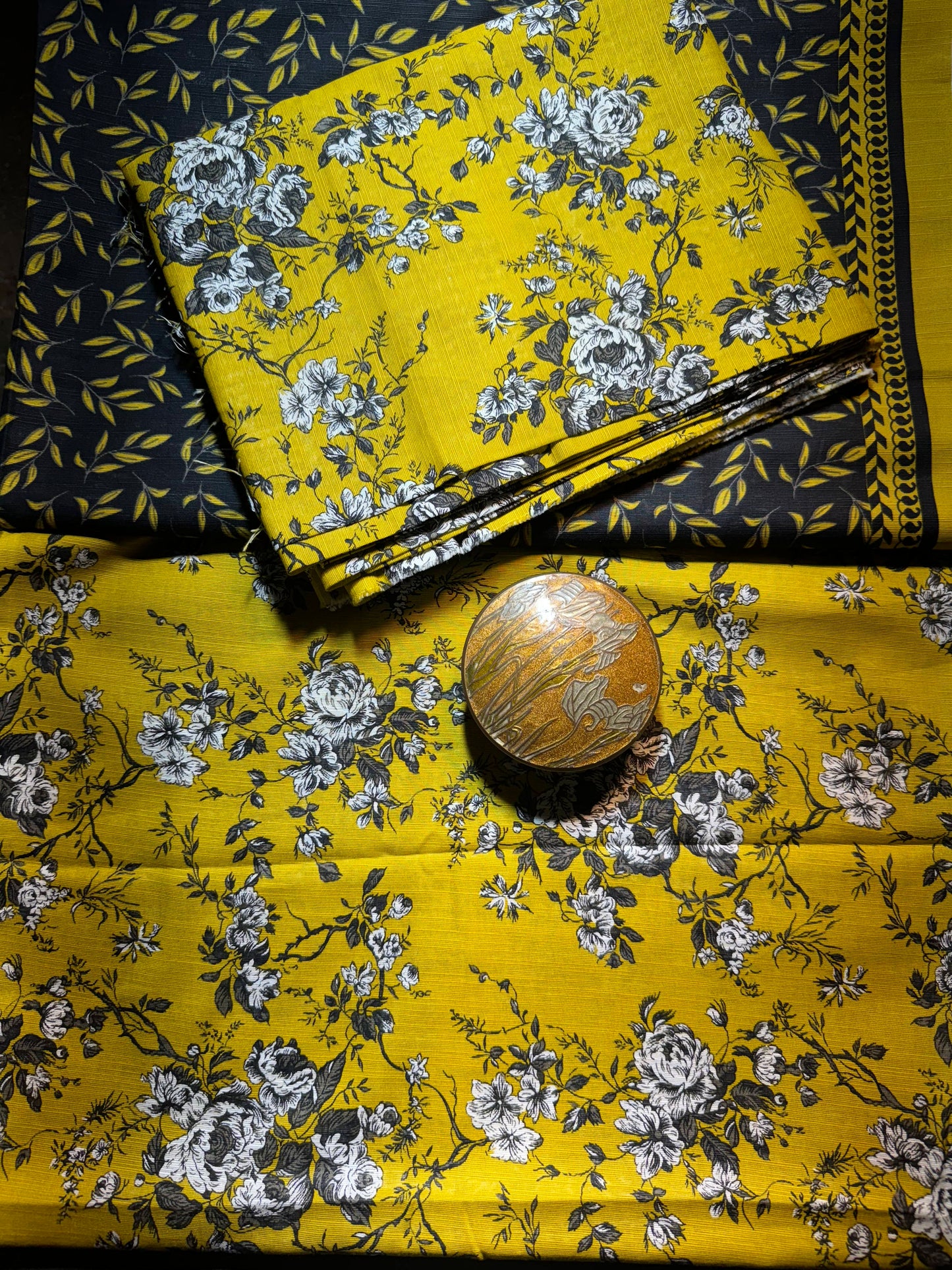 3 PC Khadar printed Yellow suite with  Trouser