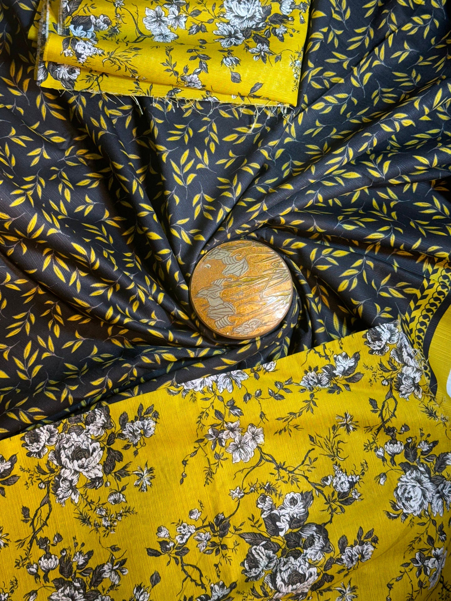 3 PC Khadar printed Yellow suite with  Trouser