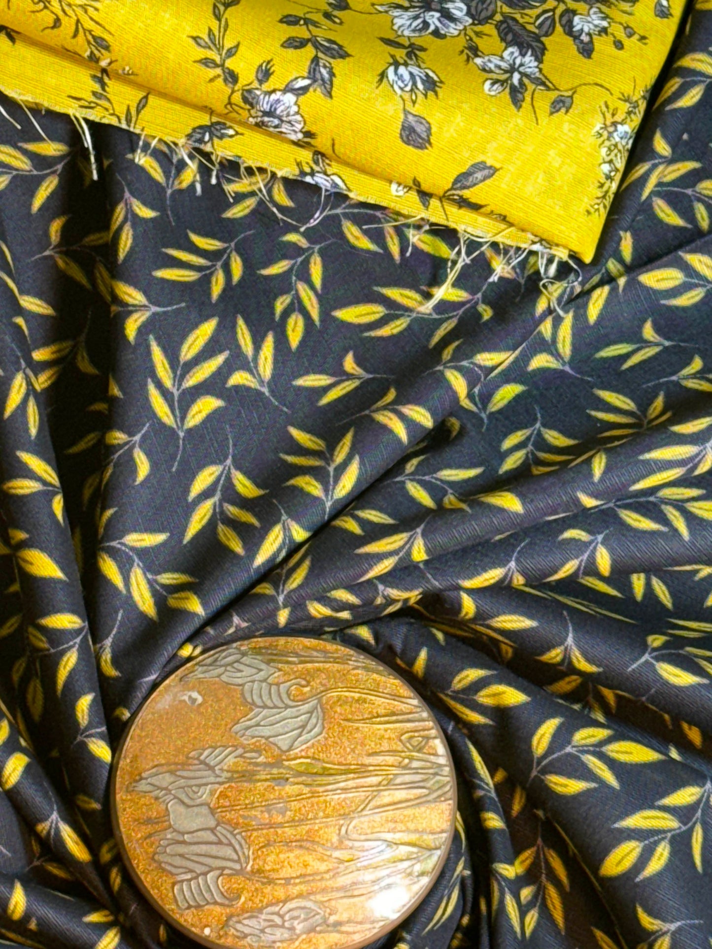 3 PC Khadar printed Yellow suite with  Trouser