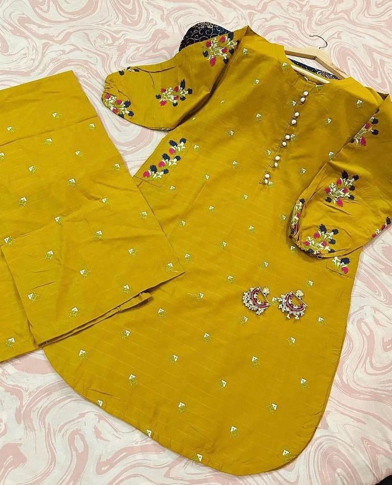 2 pcs women’s stitched cotton embroidered shirts and trousers