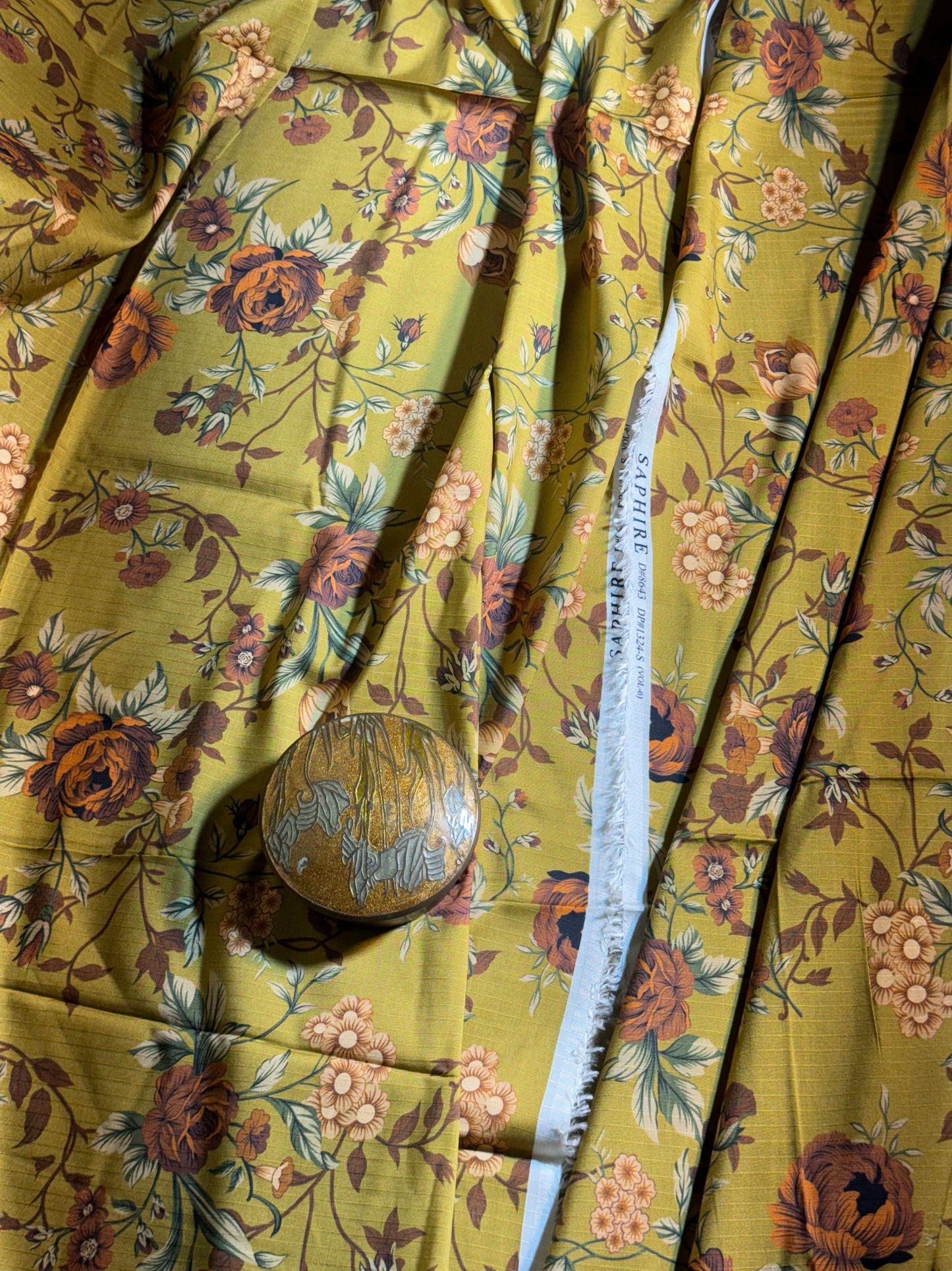 2 PC Linen printed Yellow suite with Dyed Trouser