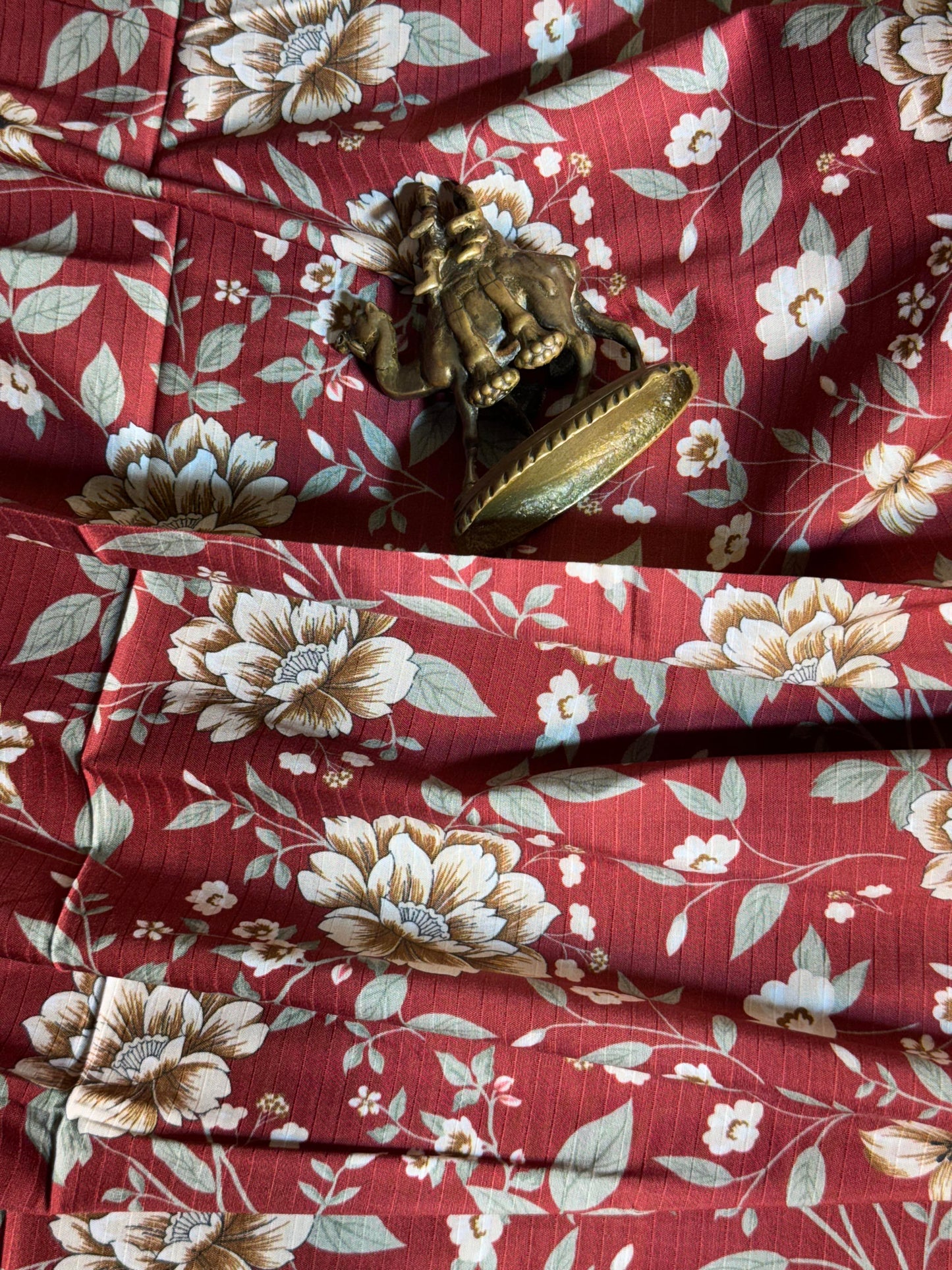 2 PC Linen printed Red suite with Dyed Trouser