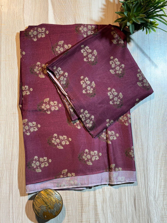 2 Pc Linen printed Pink suite with Dyed Trouser